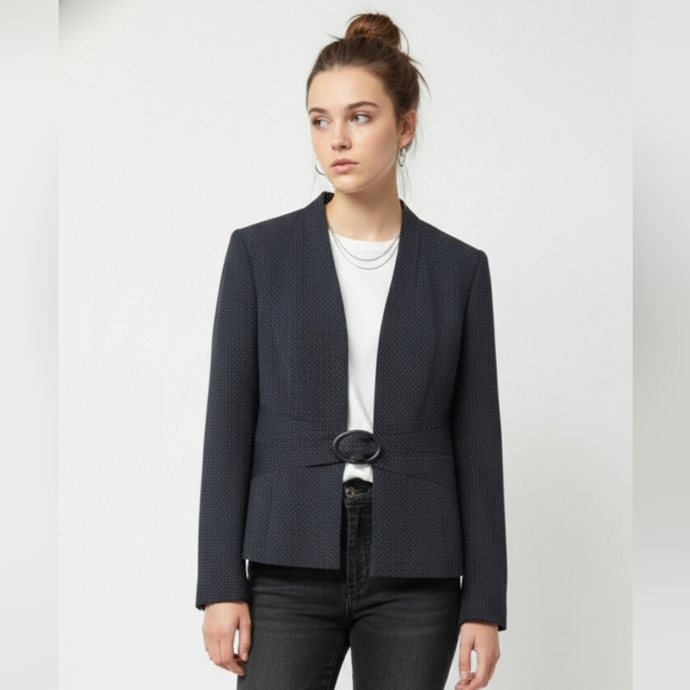 Liz Claiborne Blazer Y2K Navy Blue Belted Office Coquette 12